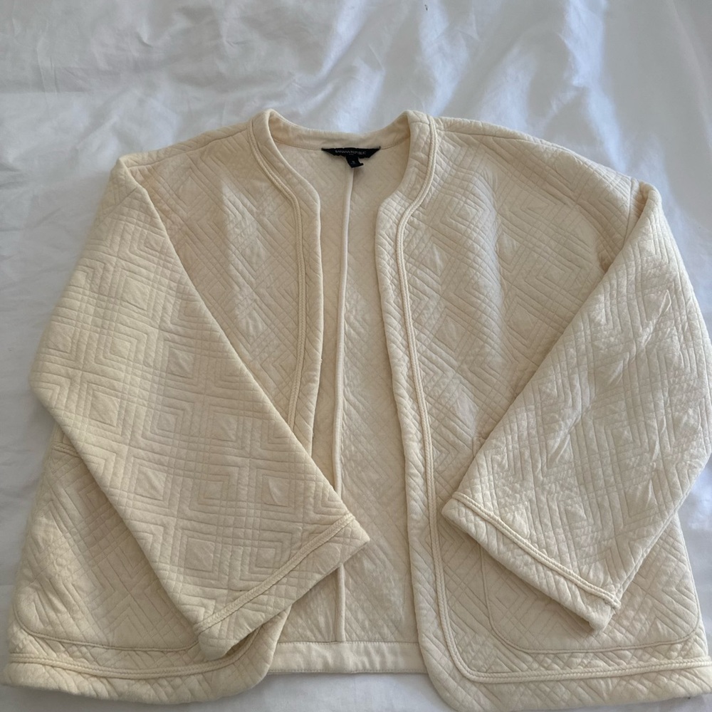 Cream Quilted Open Front Jacket